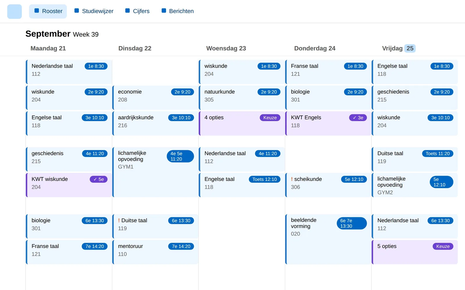 Het rooster in gewoon Somtoday